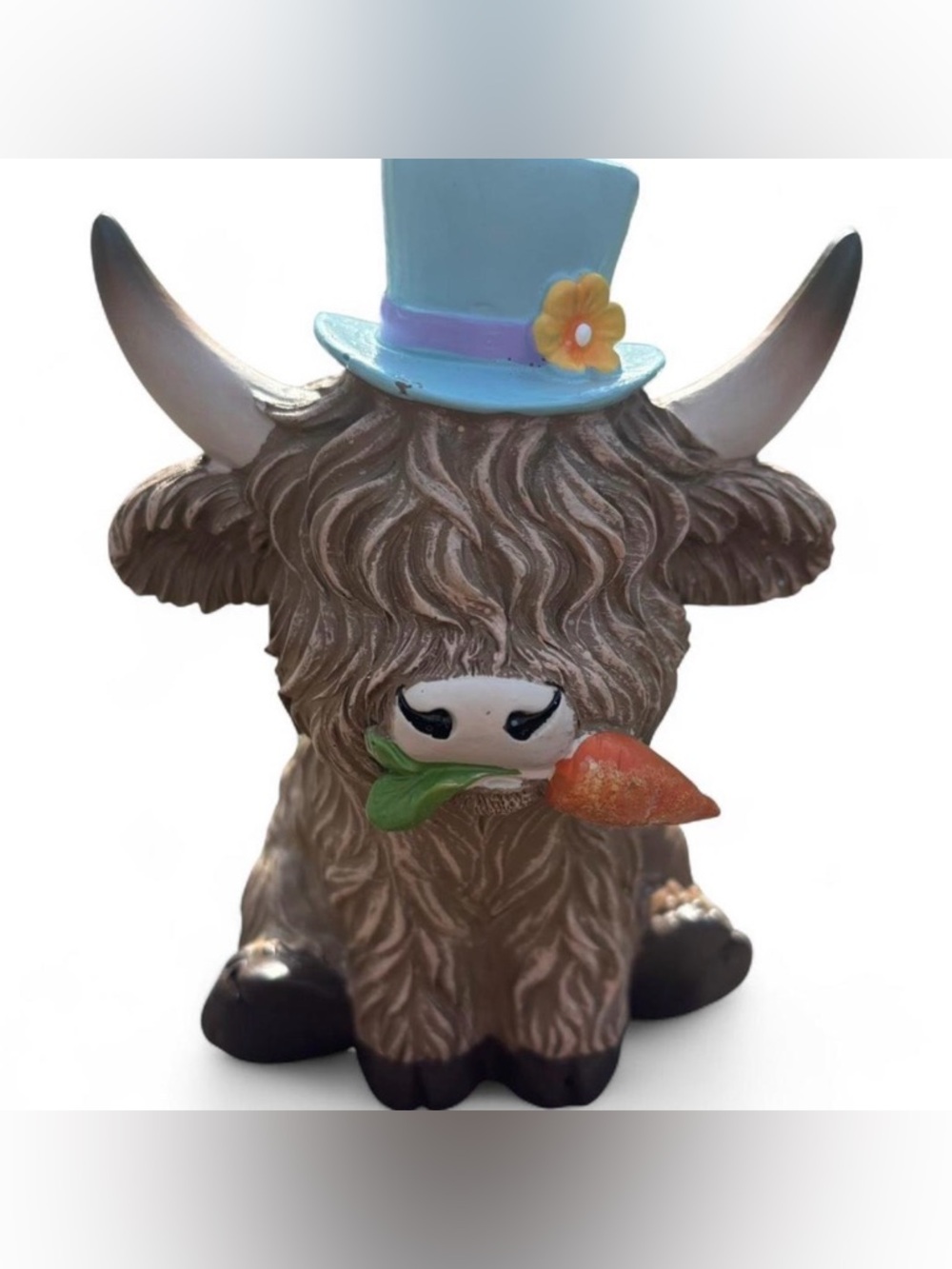 Highland Cow Easter Figurine with Top Hat & Carrot